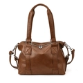 Bolso tote vintage grande de cuero PU marrón con asas dobles y correa de hombro - Marrón
