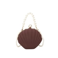 Deep red shell-shaped evening bag with pearl handle and shoulder strap on white background - Burgundy