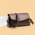 Bolso bandolera minimalista marrón oscuro con textura de cuero y hebilla plateada - Marrón