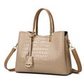 Khaki embossed crocodile tote bag with dual handles and gold-tone metal hardware - Khaki