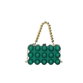 Dark green acrylic evening clutch bag with bubble texture and golden beaded handle - Green