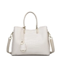 Cream white crossbody bag with crocodile texture and golden hardware accents - Beige