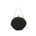 Black shell-shaped clutch bag with large pearl handle and long pearl chain strap - Black