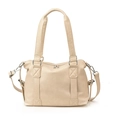 Bolso Boston beige chic en cuero sintético vintage con correa extraíble y herrajes plateados - Blanco Roto