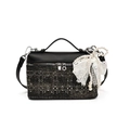 Elegante bolso caja de mezclilla negra con diamantes de imitación y lazo de perla - Sin colgante / Negro