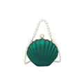 Creative green shell clutch evening bag with pearl handle and golden clasp closure - Green