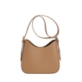 Minimalist brown leather curved shoulder bag with stylish side tassel and adjustable strap - Khaki