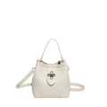 Creamy white litchi grain leather bucket bag with silver twist lock and adjustable strap - Off White
