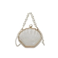 Transparent acrylic shell-shaped handbag with elegant pearl handle and gold frame finish - Clear