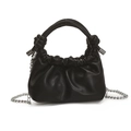 Black gathered cloud handbag made of PU leather with silver chain and knotted handle - Black