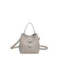Elegant light gray lychee grain leather bucket bag with silver metal twist lock - Gray