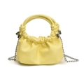 Lemon yellow pleated cloud bag in matte PU leather with silver metal chain strap - Yellow