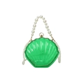 Elegant emerald green shell-shaped acrylic clutch with white pearl handle and shoulder strap - Emerald Green