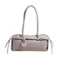 Borsa a cilindro grigia in pelle martellata con manici lunghi e fibbia argento - Grigio