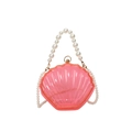 Pink translucent shell-shaped acrylic evening bag with elegant pearl handles and chain - Pink