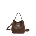 Brown bucket bag in lychee pattern leather with metal twist lock and top handle - Brown
