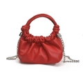 Red pleated cloud handbag in soft PU leather with a detachable silver chain strap - Red