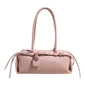 Borsa a tracolla cilindrica rosa in pelle con cinghie decorative e manico - Rosa
