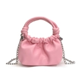 Pink pleated cloud handbag in soft PU leather with silver chain strap for women - Pink