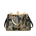 Borsa cheongsam vintage con ricami di peonie e chiusura elegante con perla grande - Nero
