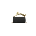 Black cylindrical evening bag with gold leopard handle and sleek metal chain strap - Black