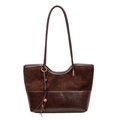 Dark brown tote bag in mixed textures with suede finish and beaded tassel detail - Brown
