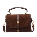 Borsa a tracolla marrone scuro retrò con inserti in pelle scamosciata e ottone - Marrone