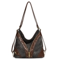 Mochila tote vintage gris oscuro con ribete de cuero en V y tachuelas doradas - Negro