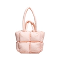 Quilted light pink puffer tote bag with dual straps and padded square patterns - Light Pink