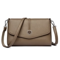 Fashionable taupe pebbled leather shoulder bag with vintage silver owl buckle for women - Gray