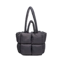 Dark grey puffer tote bag with quilted padding and dual straps for shoulder or hand carry - Dark Gray