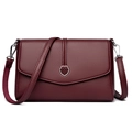 Women's burgundy soft leather crossbody bag with heart buckle and litchi texture - Fuschia