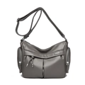 Borsa a tracolla grigio scuro in ecopelle martellata con cerniere laterali e coulisse - Grigio