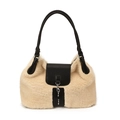 Borsa a tracolla da donna in ecopelliccia beige e pelle nera per lo stile inverno 2025 - Beige