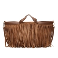 Braune Handtasche aus Wildleder mit Fransen im Boho-Stil und goldenen Metallakzenten - Braun