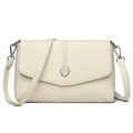 Chic beige crossbody bag featuring lychee textured leather and floral silver buckle - Off White