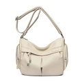 Borsa a tracolla beige minimalista con cerniere laterali e trama martellata - Beige