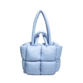 Soft light blue quilted puffer tote bag with comfortable double handles and cloud design - Light Blue