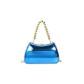 Metallic blue hardshell evening bag with golden beaded handle and chain strap - Blue