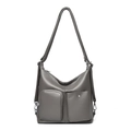 Donkergrijze crossbodytas van kunstleer met lychee-textuur en voorzakken - Grijs