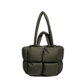 Olive green padded tote bag with quilted puffer texture and dual shoulder straps - Olive Green