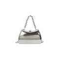 Silver mirror trapezoid box bag with acrylic beaded handle and metal chain strap - Silver