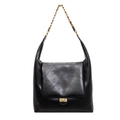 Quilted black leather shoulder bag with gold chain strap and turn-lock closure - Large / Black