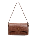 Vintage brown leather crossbody bag for women with crackle texture and gold metal buckle - Brown