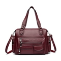 Versatile burgundy leather satchel with multiple zipper pockets and adjustable strap - Burgundy