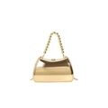 Golden mirror evening clutch bag with beaded handle and thin metal chain strap - Light gold