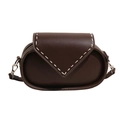 Borsa a tracolla ovale marrone scuro vintage con dettagli di cuciture bianche a mano - Marrone