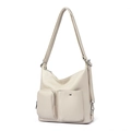 Beige multifunctionele crossbodytas van generfd leer met zilverkleurige hardware - Beige