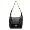 Classic black quilted hobo bag with gold chain strap and elegant rhombus pattern - Small / Black