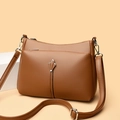 Borsa a mano vintage in pelle marrone con doppia cerniera e tracolla regolabile in pelle - Giallo